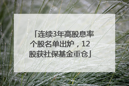 连续3年高股息率个股名单出炉，12股获社保基金重仓