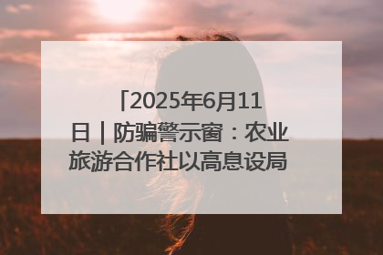 2025年6月11日｜防骗警示窗：农业旅游合作社以高息设局，集资380万